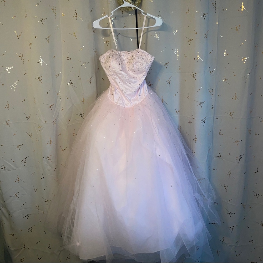 Mori Lee Pink Embellished Tiered Gown